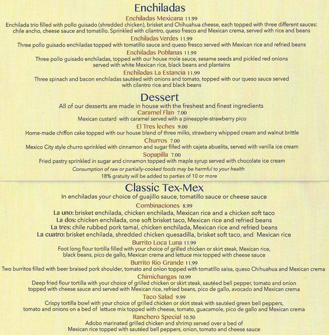 Menu of Loca Luna Mexican Cuisine, Far North Dallas, Dallas  