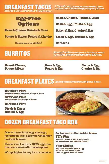 Menu of Taco Cabana, Boerne, Boerne  