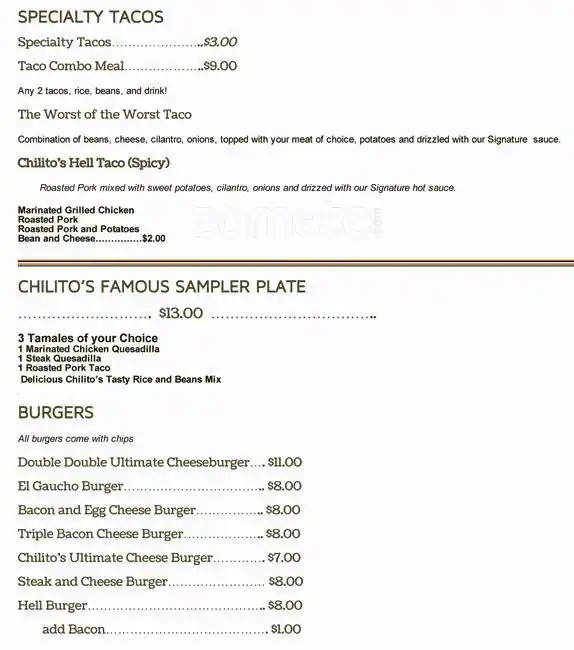 Menu of Chilitos Express Latin Fusion Kitchen, Boerne, Boerne  