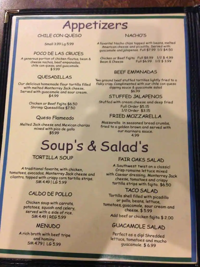 Menu of Las Cruces Mexican Restaurant, Fair Oaks Ranch, Boerne  