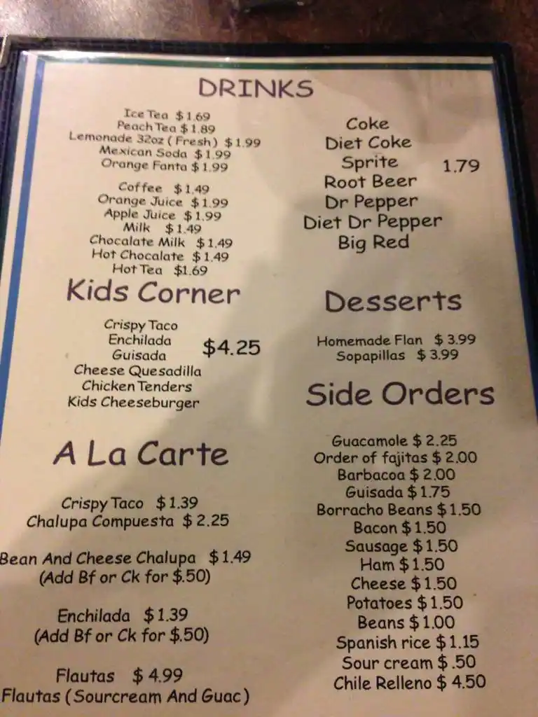 Menu of Las Cruces Mexican Restaurant, Fair Oaks Ranch, Boerne  