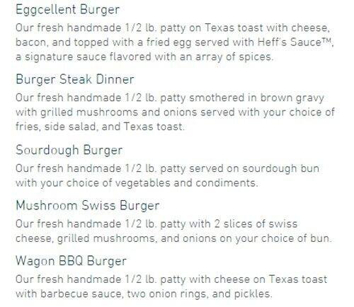 Menu of Heff's Burgers, Abilene, Abilene  
