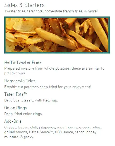 Menu of Heff's Burgers, Abilene, Abilene  