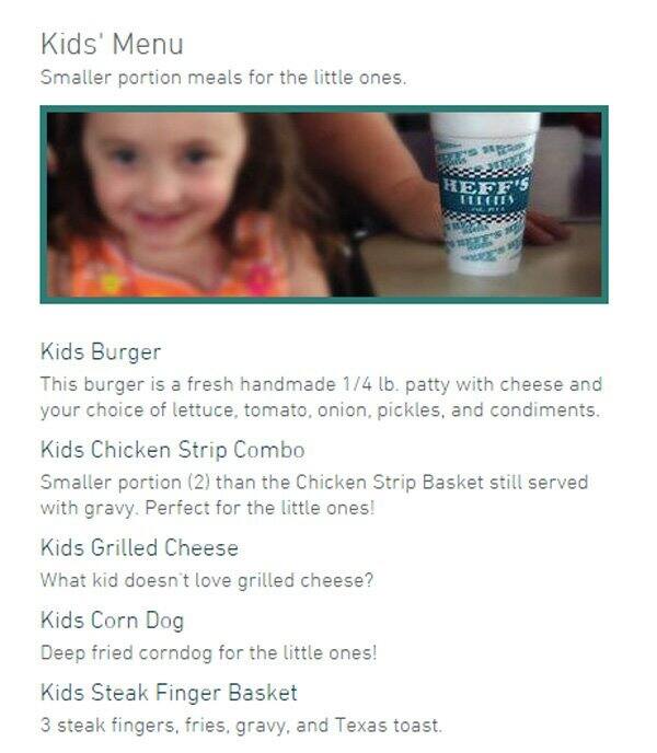 Menu of Heff's Burgers, Abilene, Abilene  
