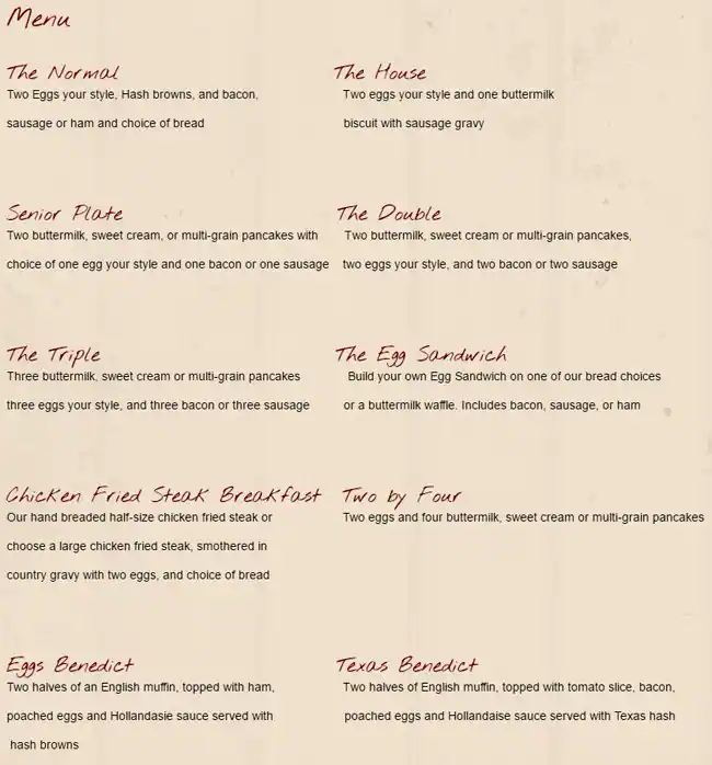 Best restaurant menu near Abilene Abilene