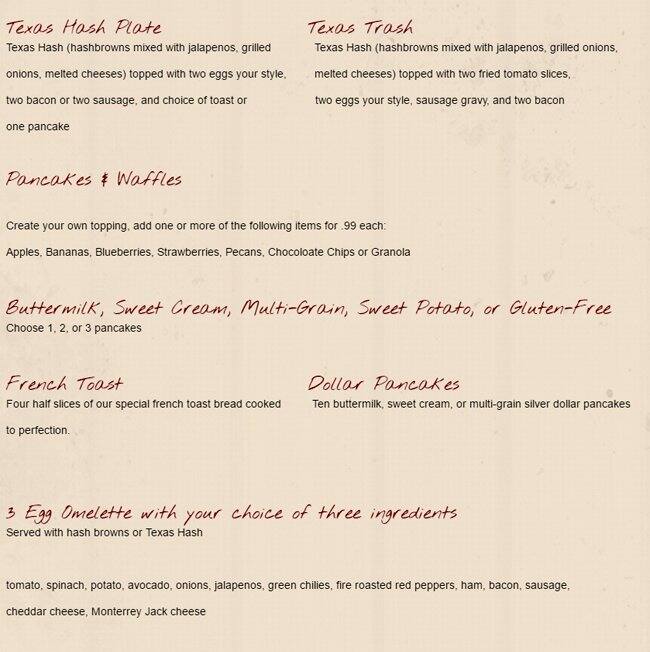 Menu of The Flipping Egg, Abilene, Abilene  