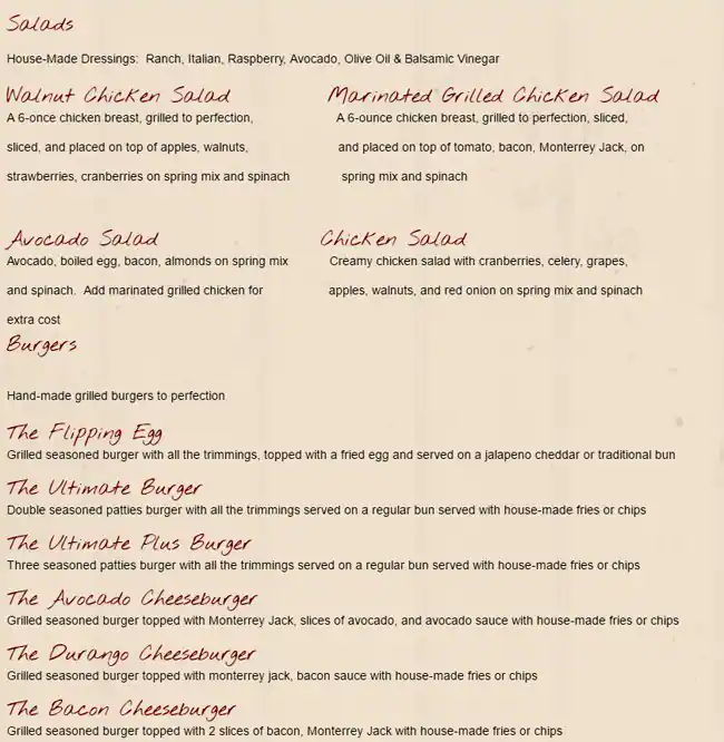 Menu of The Flipping Egg, Abilene, Abilene  