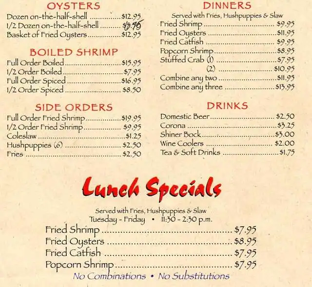 Menu of Scott's Oyster Bar, Amarillo, Amarillo  