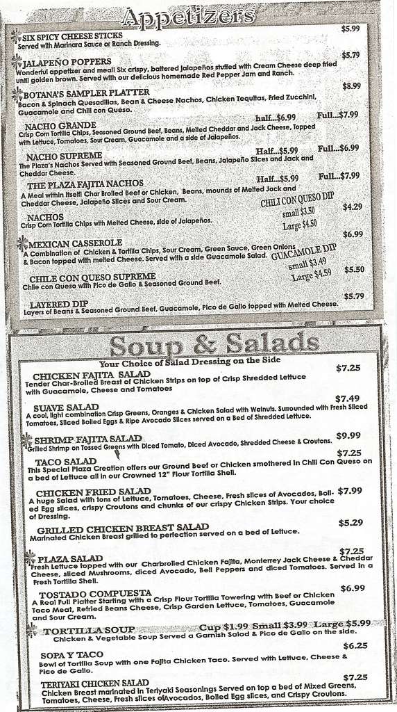 Menu of Plaza Restaurant II, Amarillo, Amarillo  