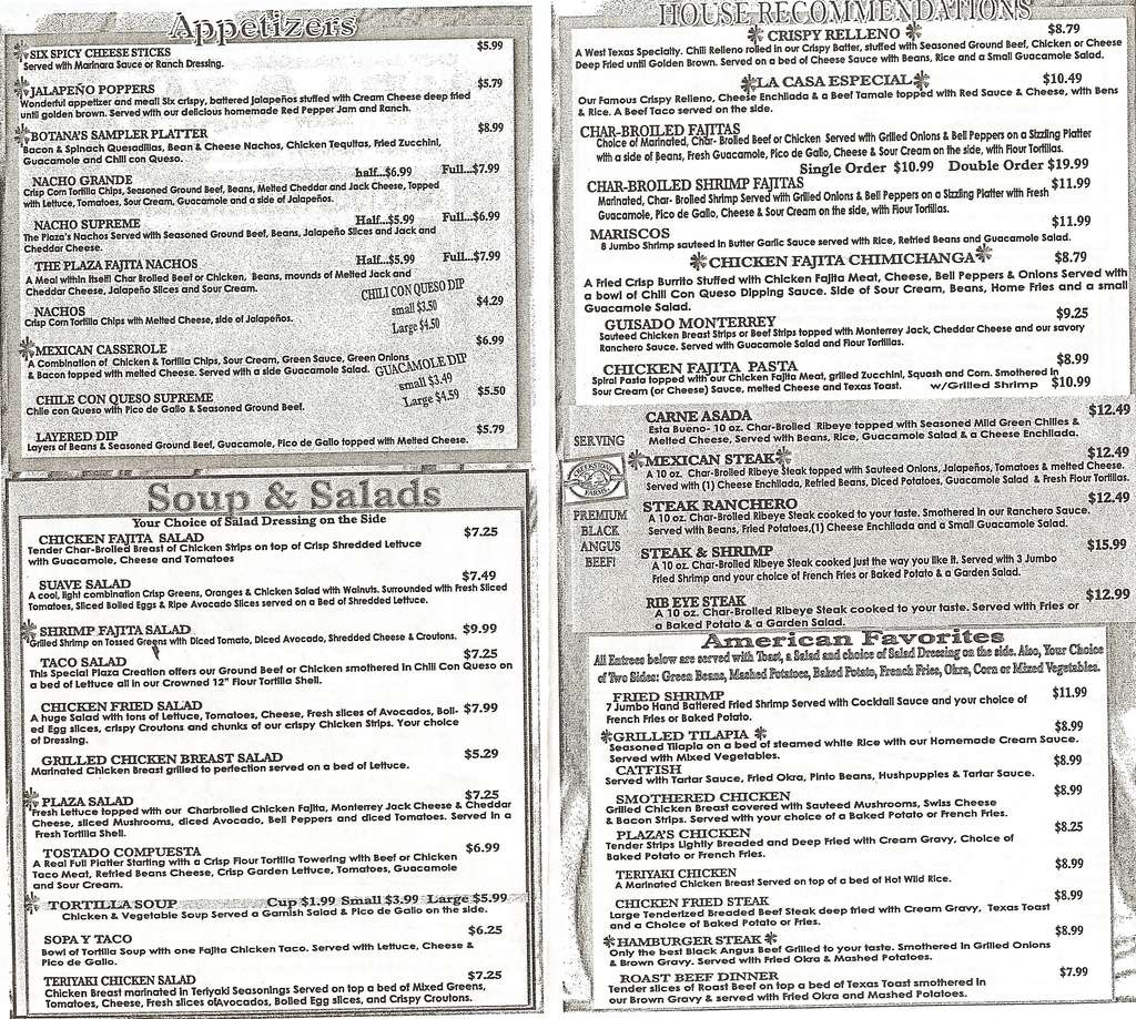 Menu of Plaza Restaurant II, Amarillo, Amarillo  