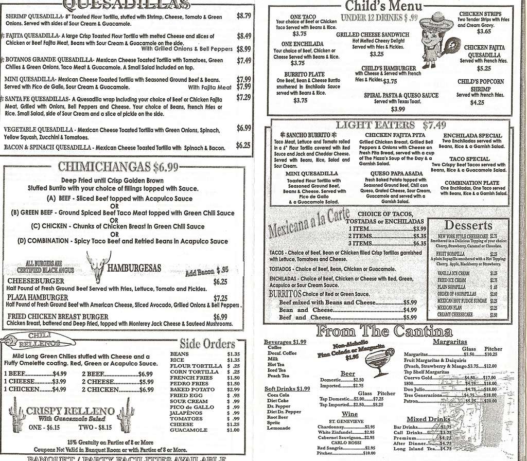 Menu of Plaza Restaurant II, Amarillo, Amarillo  