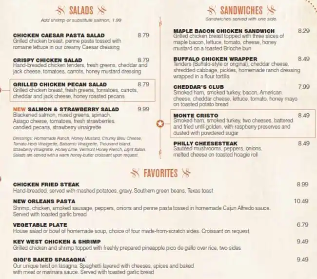 Menu of Cheddar's Scratch Kitchen, Amarillo, Amarillo  