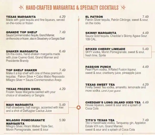 Menu of Cheddar's Scratch Kitchen, Amarillo, Amarillo  