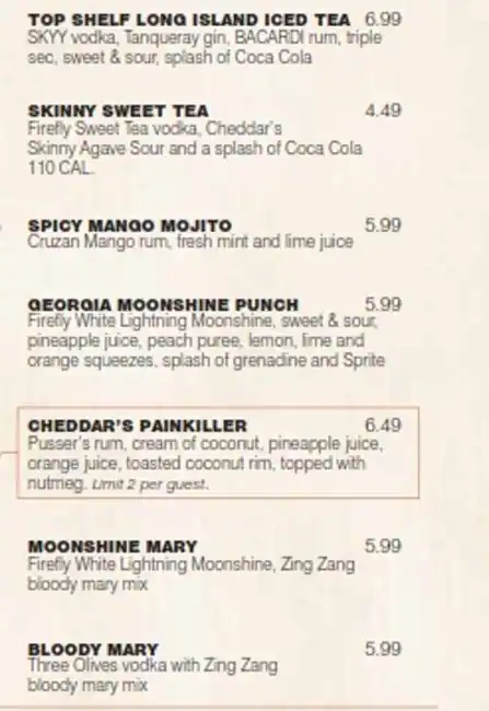 Menu of Cheddar's Scratch Kitchen, Amarillo, Amarillo  