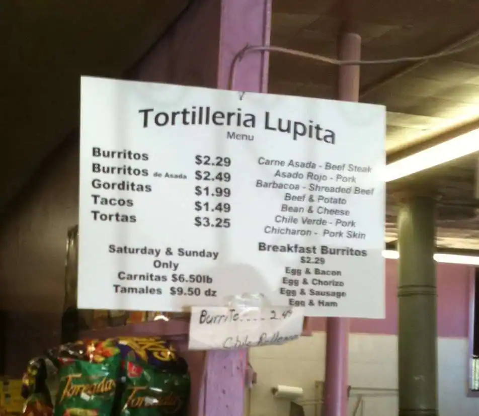 Menu of Tortilleria Lupita, Amarillo, Amarillo  