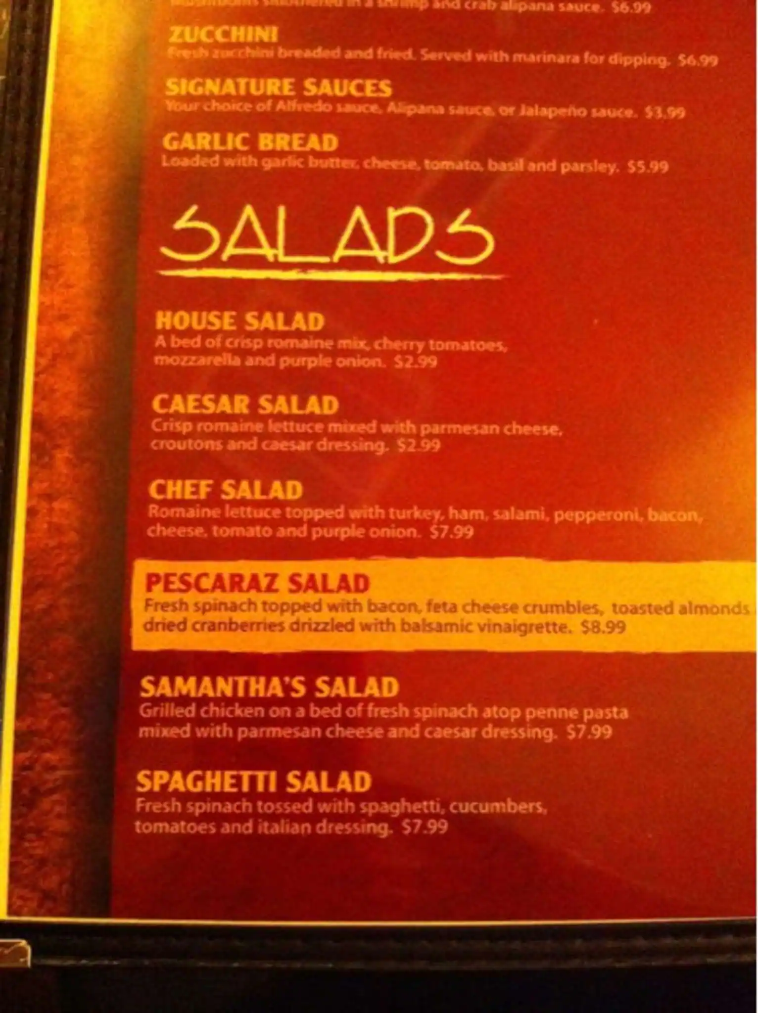 Menu of Pescaraz Italian Restaurant, Amarillo, Amarillo  