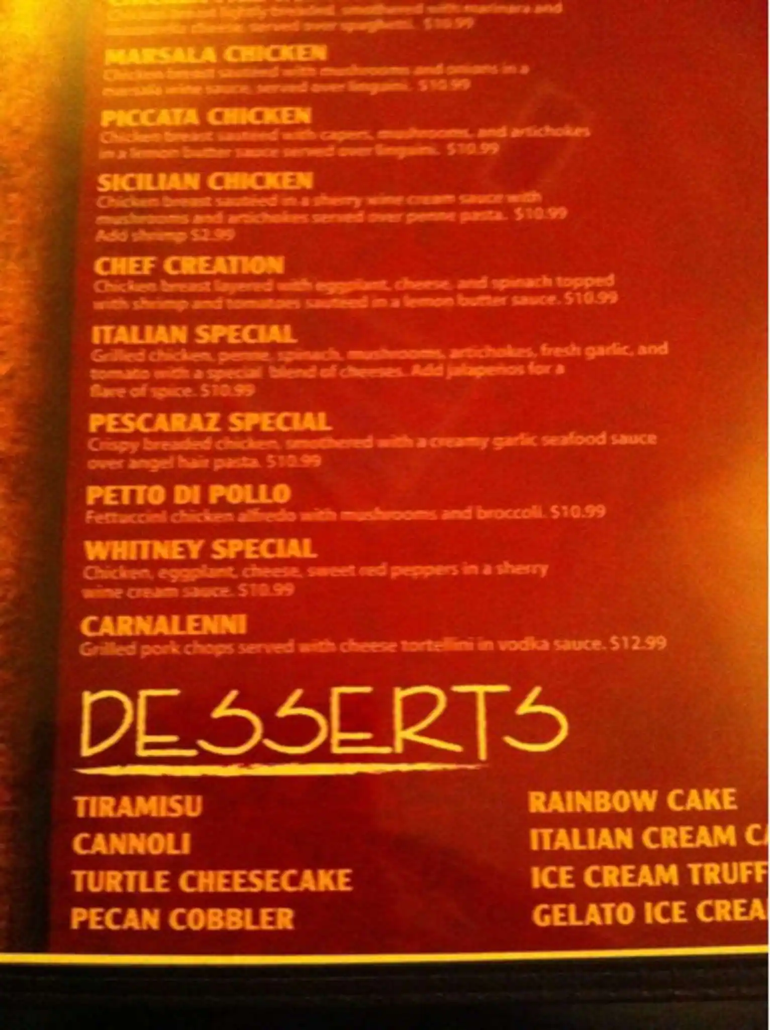 Menu of Pescaraz Italian Restaurant, Amarillo, Amarillo  