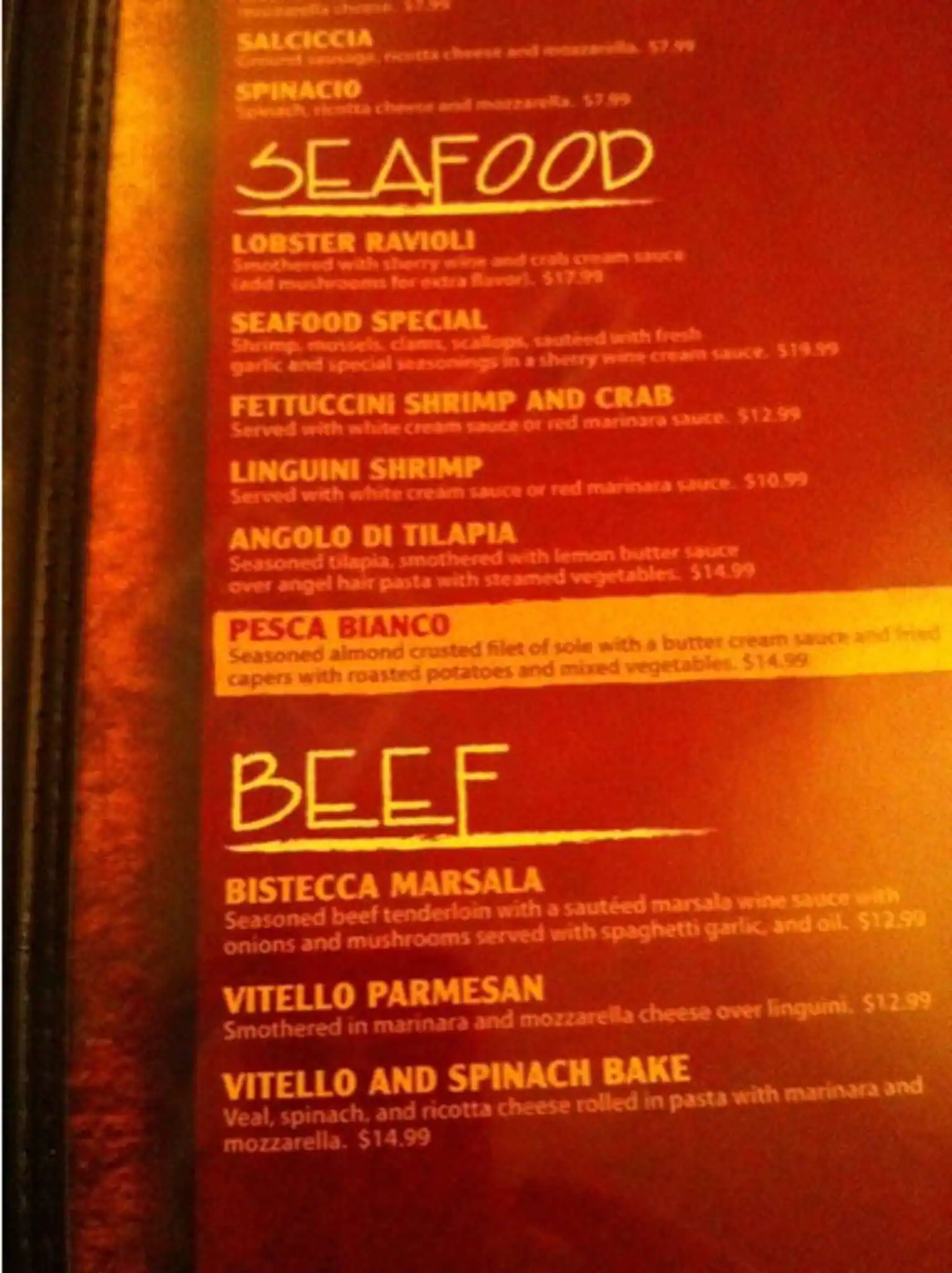 Menu of Pescaraz Italian Restaurant, Amarillo, Amarillo  