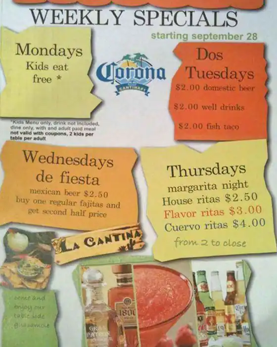 Menu of La Cantina Mexican Grill, Orange, Beaumont  