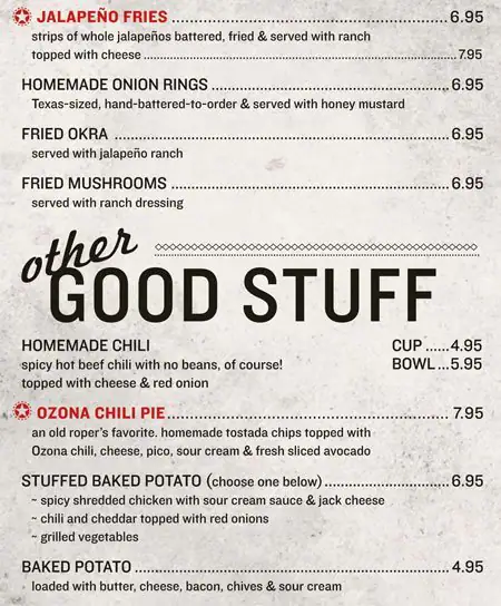 Menu of Ozona Grill & Bar, College Station, College Station  