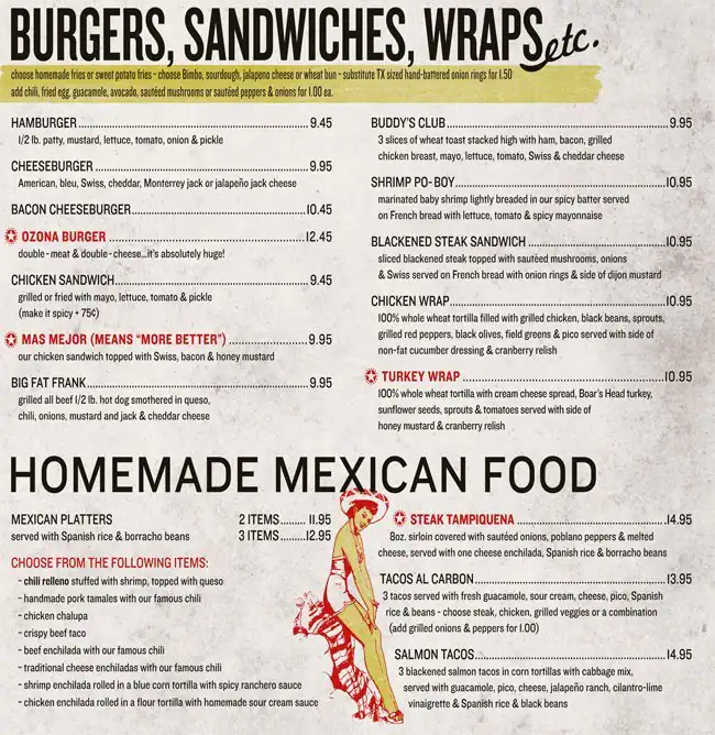 Menu of Ozona Grill & Bar, College Station, College Station  