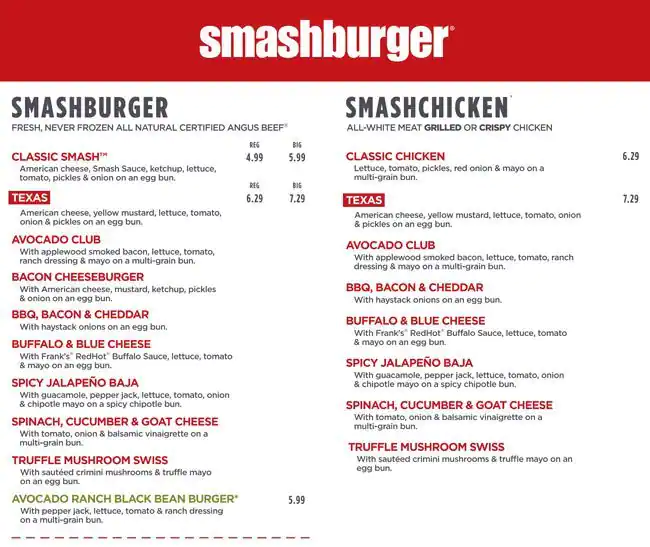 Menu of Smashburger, College Station, College Station  