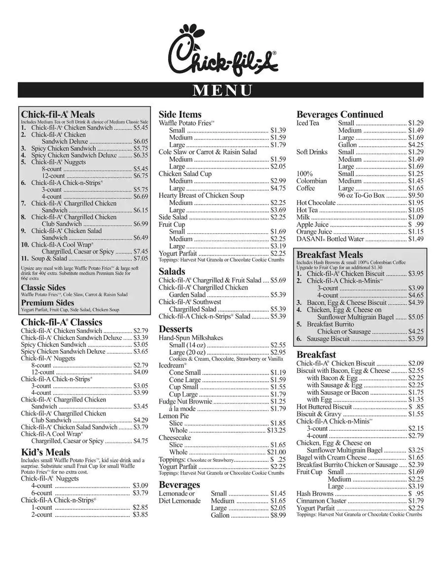 Menu of Chick-fil-A, Corpus Christi, Corpus Christi  