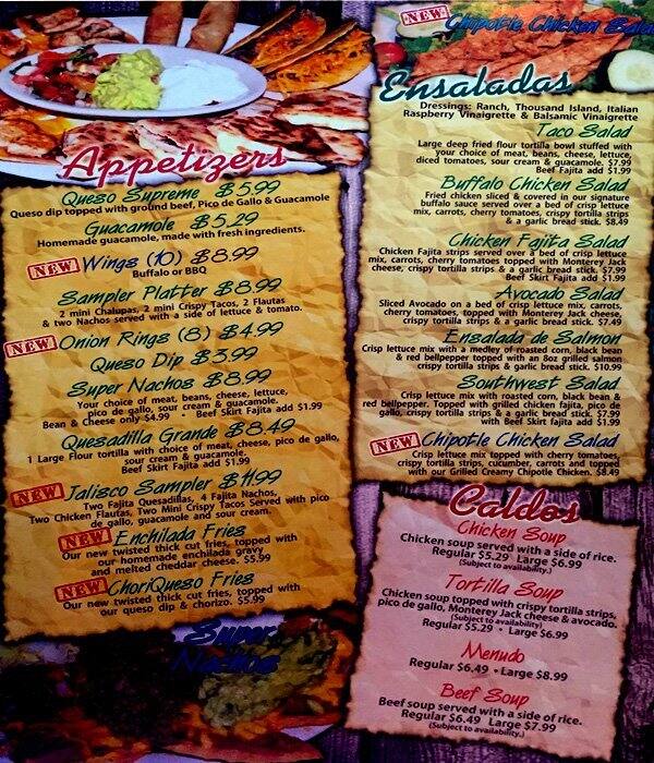 Menu of Taqueria Jalisco #10, Corpus Christi, Corpus Christi  