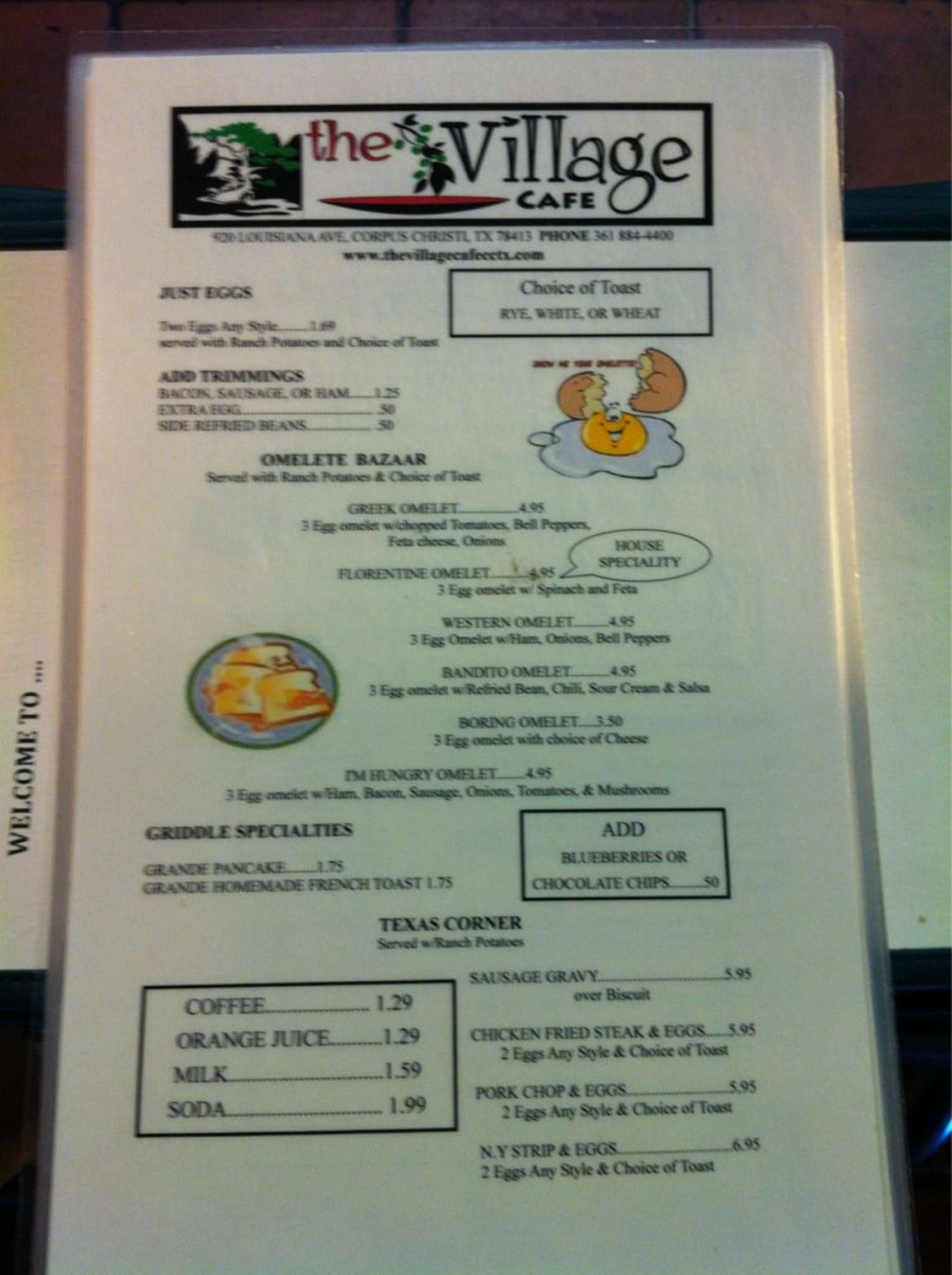 Menu of Village cafe, Corpus Christi, Corpus Christi  