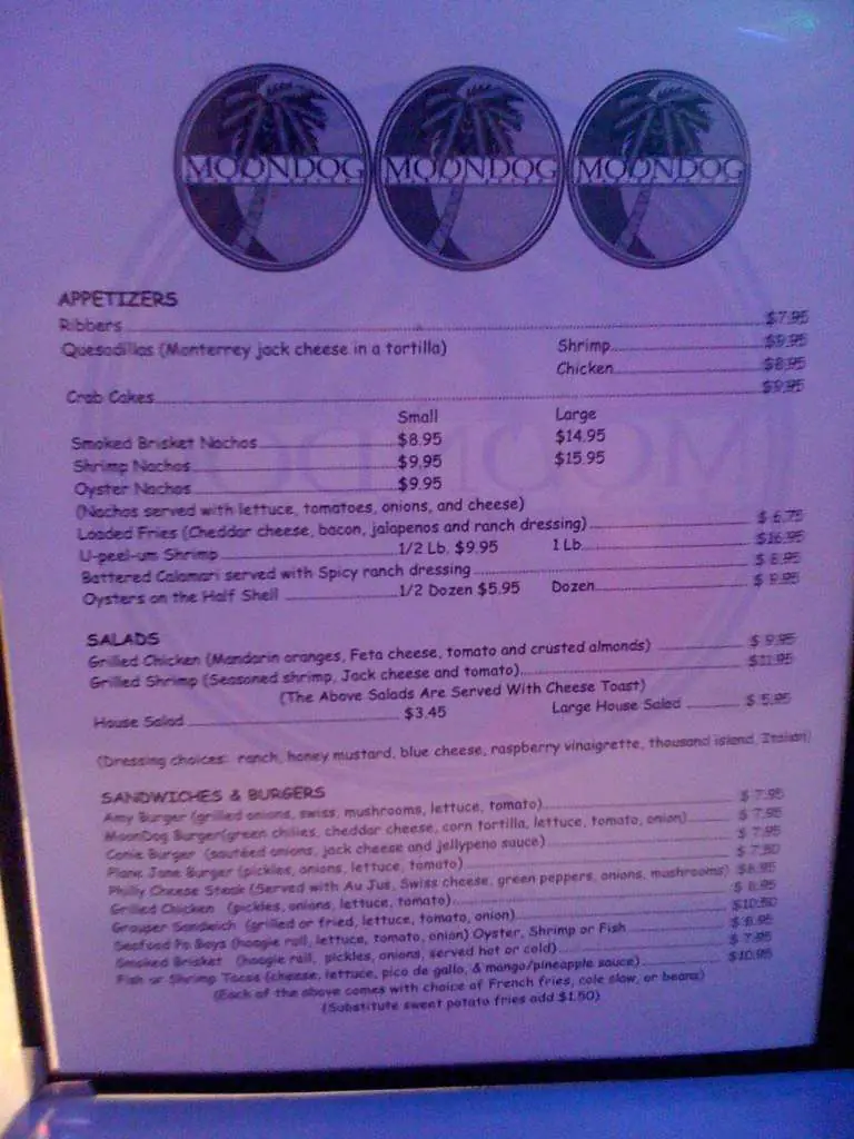 Menu of Moondog Seaside Eatery, Rockport, Rockport  