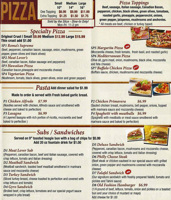 Menu of Romas Pizza and Grill, Northwest Dallas, Dallas  