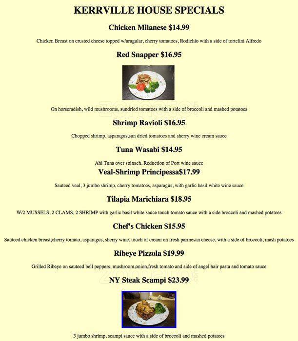 Menu of Bella Sera, Lockhart, Caldwell County  