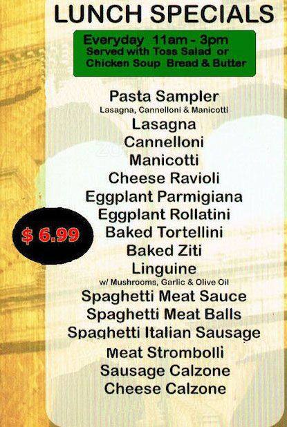 Menu of Bella Sera, Lockhart, Caldwell County  