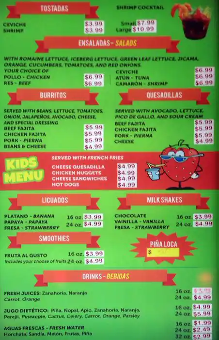 Menu of Crazy Fruits, Southpark Meadows, Austin  