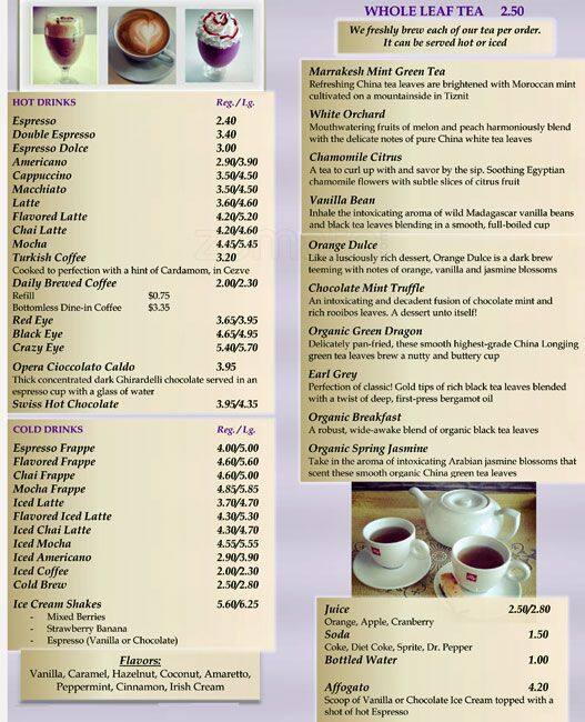 Menu of Opera Cafe & Coffeehouse, Southpark Meadows, Austin  