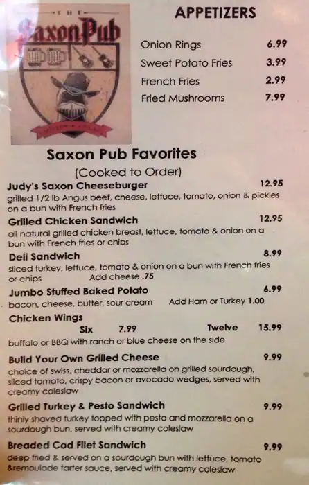 Menu of Saxon Pub, Barton Hills, Austin  