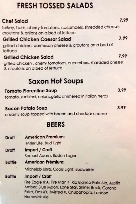 Menu of Saxon Pub, Barton Hills, Austin  