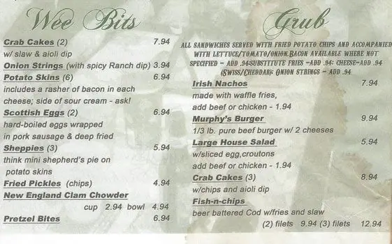 Menu of Danny's Celtic Pub, Bedford, Bedford  