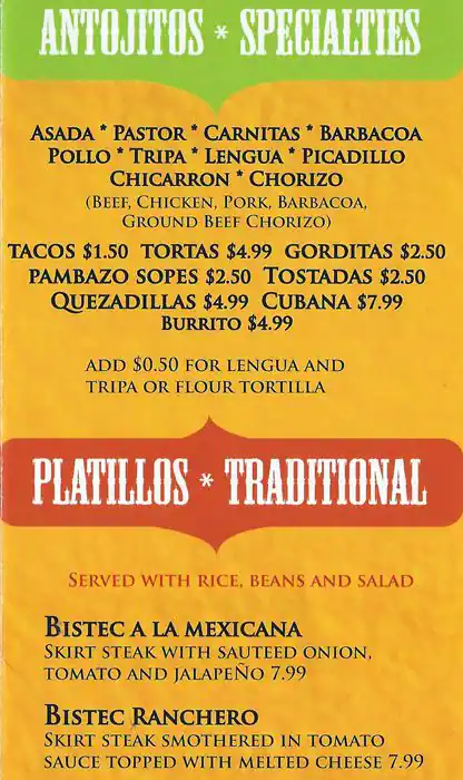 Menu of El Pueblo Mexican Restaurant, Oak Cliff, Dallas  