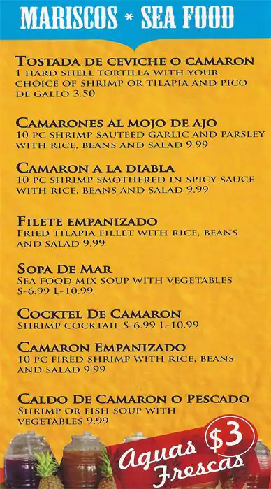 Menu of El Pueblo Mexican Restaurant, Oak Cliff, Dallas  