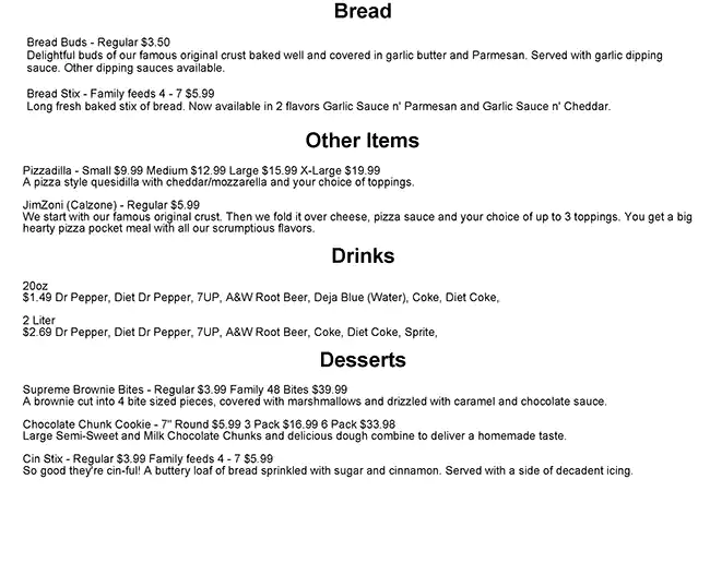 Menu of Mr Jim's Pizza, Burleson, Burleson  