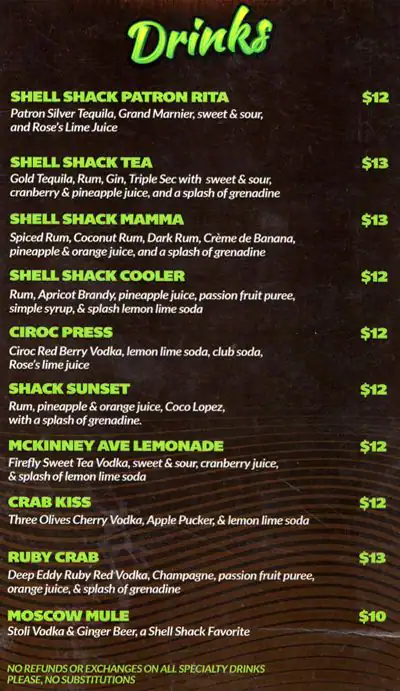 Menu of Shell Shack, Uptown, Dallas  