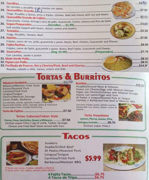 Menu of Taqueria la Original, Arlington, Arlington  