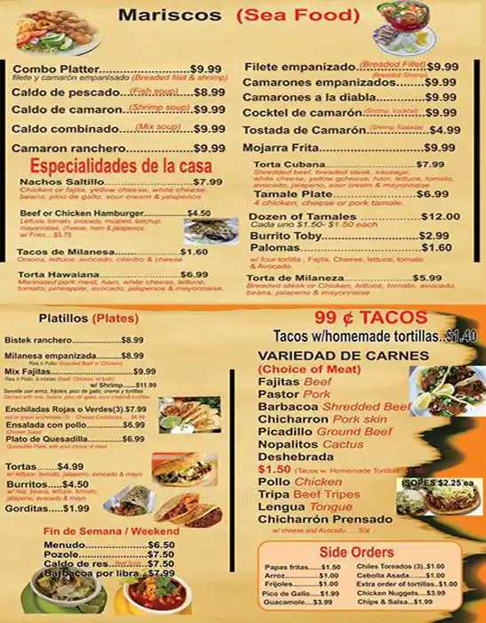 Menu of Taqueria Saltillo, Arlington, Arlington  