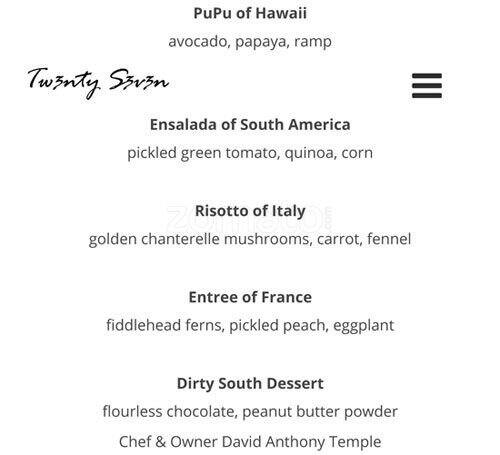 Menu of Twenty-Seven, Deep Ellum, Dallas  