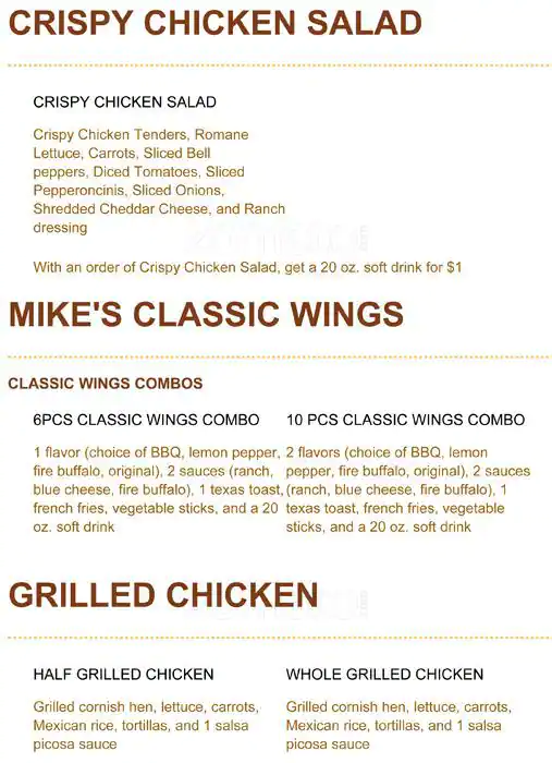 Menu of Mike's Chicken, Oak Lawn, Dallas  