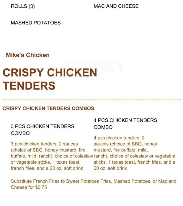 Menu of Mike's Chicken, Oak Lawn, Dallas  