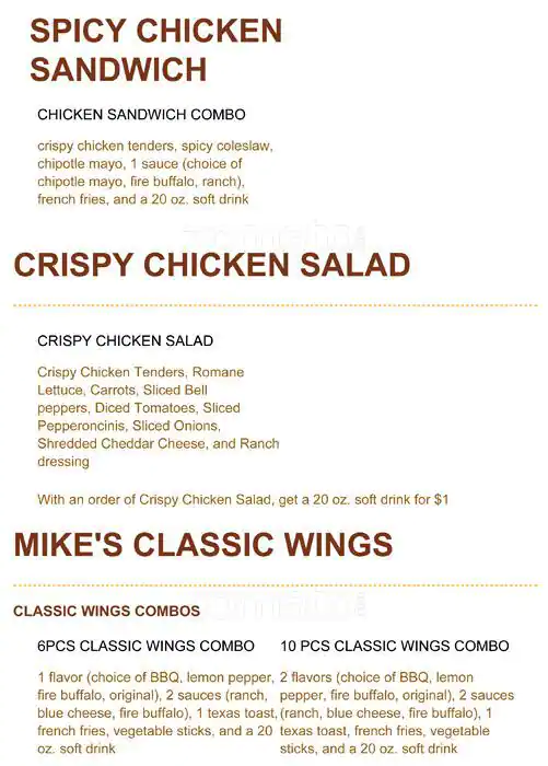 Menu of Mike's Chicken, Oak Lawn, Dallas  