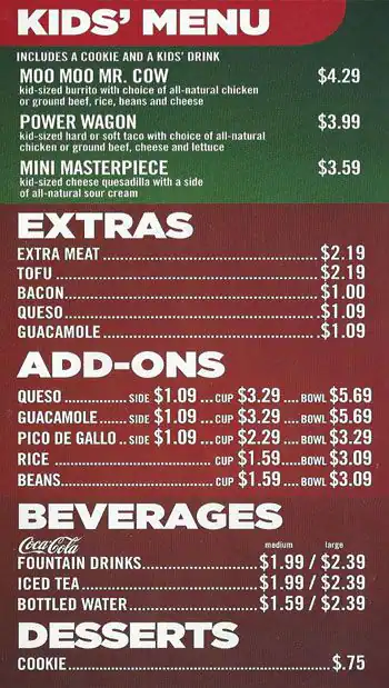 Menu of Moe's Southwest Grill, Arlington, Arlington  