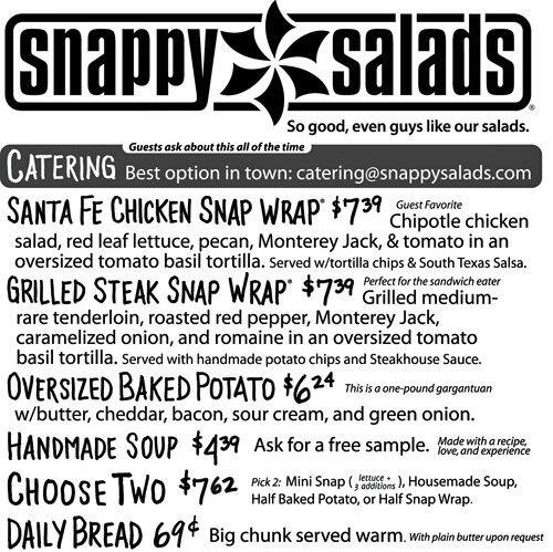 Menu of Snappy Salads, Far North Dallas, Dallas  